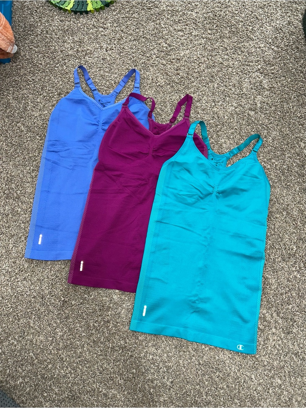 Women’s Champion Seamless Athletic Tank Trio - Blue, Teal, Plum size M